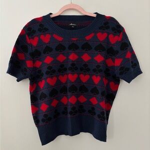 AstroBettie 2XL Card Suits Short Sleeved Sweater Casino Night/Vegas Cropped